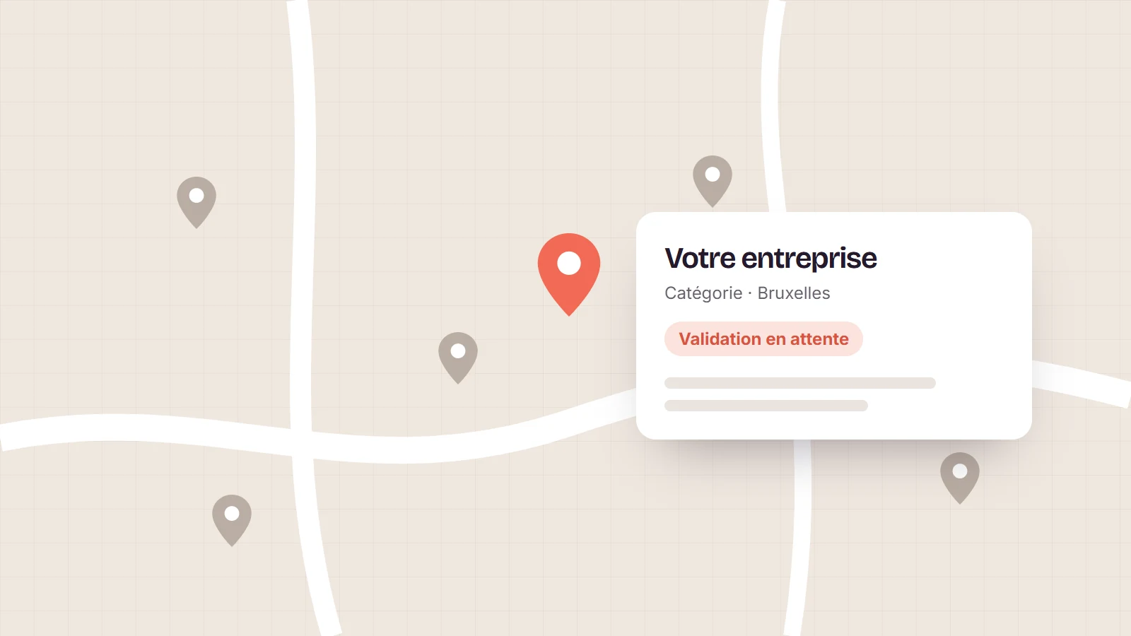 Carte avec plusieurs établissements ; la fiche « Votre entreprise » porte la mention validation en attente
