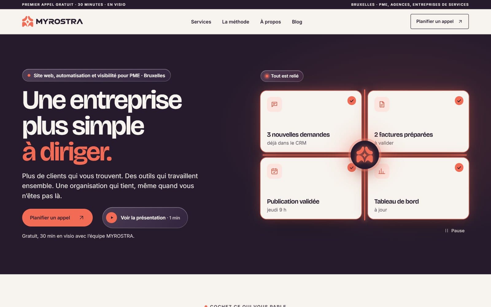 Page d’accueil du site MYROSTRA, conçu par MYROSTRA